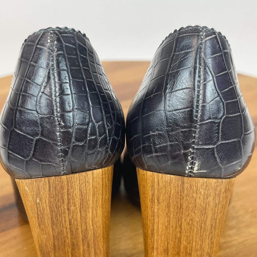 Womens YSL Saint Laurent Dark Gray Croc Print Leather Block Heels Size 36 US 6 - Picture 14 of 16